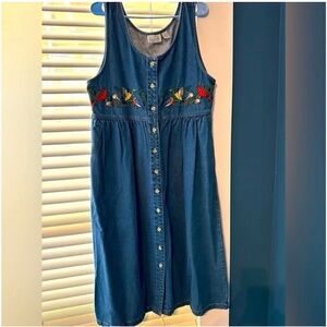 Vintage National Wildlife Federation Embroidered Denim Jumper Dress